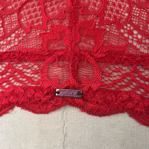 Pink Victorias Secret red lace date racerback wired bra padded Sz-32B - Picture 4 of 12